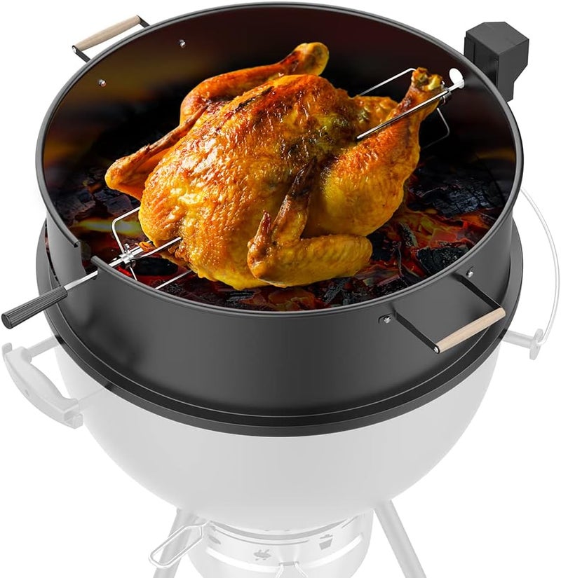KEESHA Rotisserie Grill Kit Premium Chicken Rotisserie for Weber 22 Kettle Grill, Rotating Ring Kit for Weber Kettle Accessories, Upgraded Electric Motor - Well Balanced - Image 1